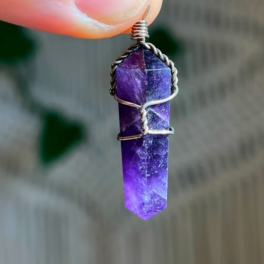 1” Amethyst Crystal Point Pendant Boho, Hippie, Spiritual, Healing Stone Jewelry